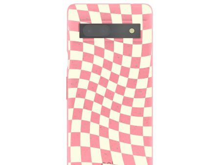 Bubblegum Pink Warped Checkers Google Pixel 7a Case on Sale